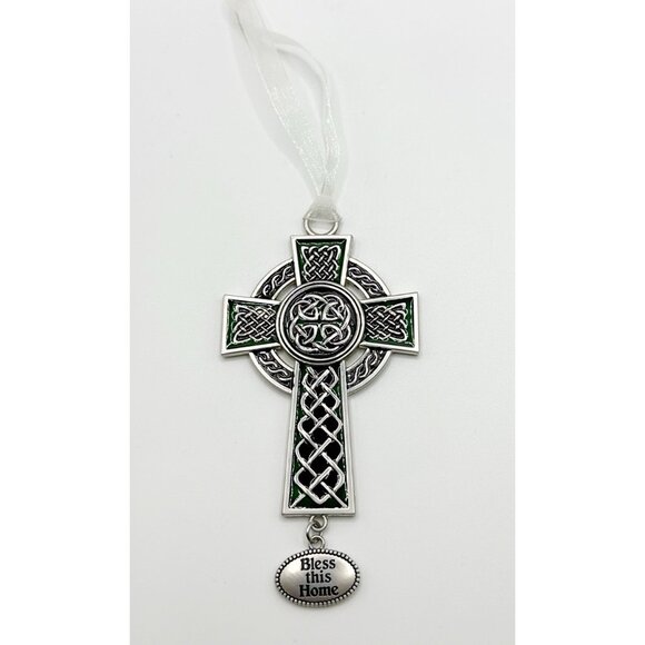 Enameled Celtic Cross Bless This Home Ornament - Picture 2 of 5